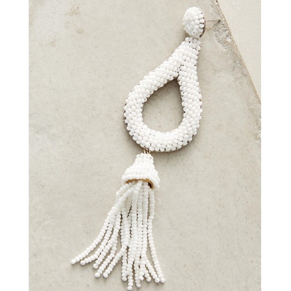 NWT Anthropologie Deepa Beaded White Hoop Chandeliers - Picture 12 of 15